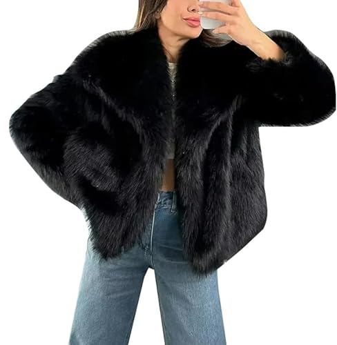 Valtorixia - Giacca da donna in pelliccia sintetica, a maniche lunghe, con apertura frontale, invernale, calda e morbida, cappotto corto, S