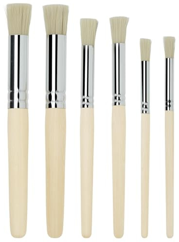 Pinceles de Madera para Plantilla Pintura Acrilica/Acuarela/Oleo/Gouache Profesional 6PCS, Lokaloka Pincel Redonda Cerdas de Cerdo al Acrilico Tempera Set Artist
