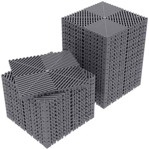 Jocoevol 36-Pcs Interlocking Tile, 12 x 12 Indoor/Outdoor Self-Drainage Interlocking Floor Tiles, Non-Slip Heavy-Duty Polypropylene Splicing Flooring Tile for Garage Patio Pool Bathroom, Grey