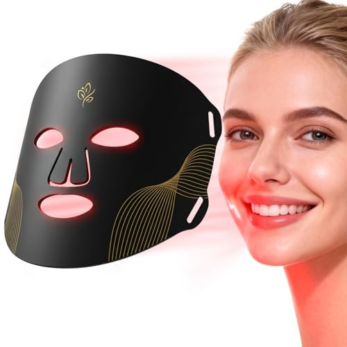 Maschera per terapia a luce rossa - Maschera per il viso a LED con 5 modalità di controllo a LED rosso e blu, telecomando, 4000 mAh, borsa portaoggetti, fascia per la testa, cuscinetti per gli occhi