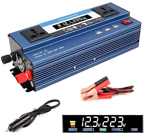 2600W Power Inverter 12V to 240V AC Pure Sine Wave Inverter,Car Inverter DC 12V to AC 240V with Dual UK Sokets 3 USB Ports, Car Power Inverter with Digital Display for RV Camping Caravan Travel