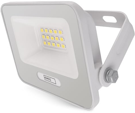 EMOS - Faretto LED in alluminio GLARO 10 W - IP65 impermeabile per ambienti umidi ed esterni - super luminoso 1.000 lm, bianco neutro 4.000 K, durata 20.000 h - Cavo di collegamento in gomma da 20 cm