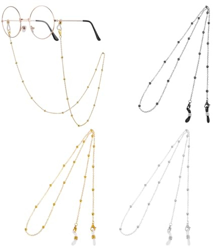Mabor 3Pcs Eyeglass Holders Around Neck, Eyeglass Chain for Women Stylish Beaded Glasses Lanyard for Girls Glasses Neck Strap Vintage Reading Glass Chain with Loop Ring