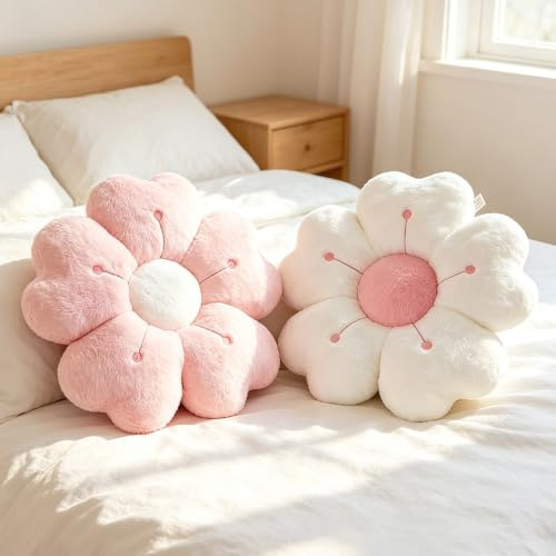 KQWVZ 2 st blomkuddar, 35 cm blommor kudde, mjuk kudde blomform, fluffig blomgolvkudde, tusensköna blommor golvkudde för rumsinredning, soffa