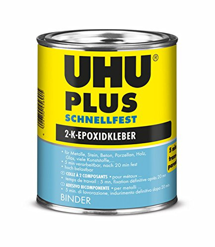 UHU Plus Quick-Strength Binder Tin, Crystal Clear and Fast Two-Component Epoxy Resin Adhesive,