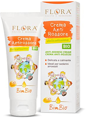 FLORA BimBìo Crema Antirossore 100 ml BIO-BDIH Crema delicata e calmante emolliente e lenitiva Ideale per sederini arrossati A base di estratti e oli vegetali