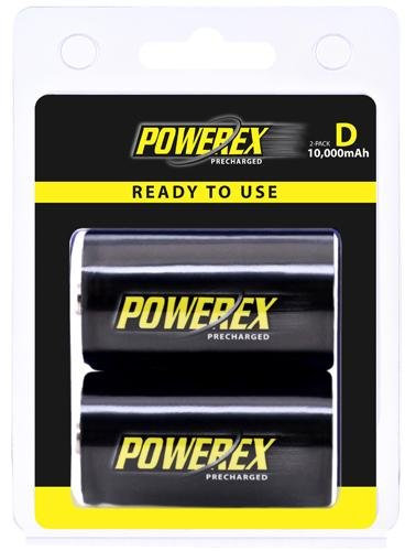 2 Baterías recargables NiMH tipo “D”, 1,2v, 10000mAh, baja autodescarga, POWEREX