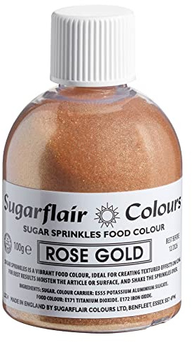 Sugarflair Rose Gold Edible Glitter Sugar Sprinkles - for Cake Decorating, Sprinkle on Cakes, Cupcakes Treats, Desserts Ice Cream and Deserts - 100g