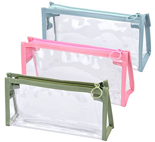 3 Pièces Trousses à Crayons Transparent PVC Sac de Rangement étanche avec Fermeture Éclair Étui à Crayons Clair étanche et élégant de grande capacité pour étudiants enseignants enfants adultes