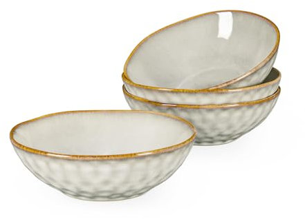 Müslischalen Steingut, 4-teiliges Schalen Set - 750ml, Bowl Schüssel für Suppen, Ramen, Keramik, Beige - für 4 Personen