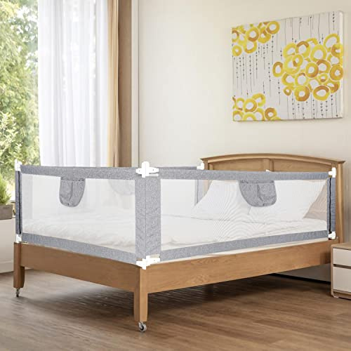 Tubiaz Barrera de Cama de 180 x 80 cm, Rejilla Protectora para Cama Infantil para niños, Rejilla para Cuna para niños pequeños, Rejilla para Cuna con Red ventilada, Gris