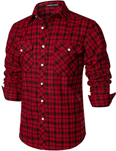 PARKLEES Men's Casual Flannel Checked Plaid Shirt | for Western, Lumberjack shirts, Regular Fit, Button Up, with Pocket