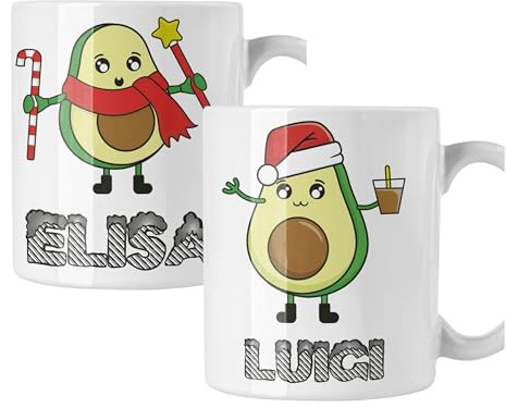 Colorfamily Coppia di tazze Natale Tazza Natalizia PERSONALIZZABILE con nome Avocado Lui Lei Christmas Mug 11 Oz Idea Regalo