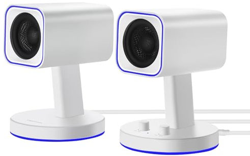 Sanyun SW202 24W Gaming-Lautsprecher für Computer mit 3 EQ-Modi (Spiel/Film/Musik), Dynamischer 3D-Surround Sound, 16bit DAC USB/AUX/Bluetooth 5.2, RGB-Beleuchtung, für PC/Desktop/Monitor, Weiß