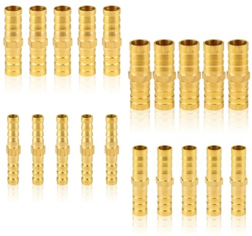 20 Stück Schlauchverbinder,Messing Schlauchverbinder,Schlauch Verbindungsstück für Luftleitung Wasserleitung Kraftstoffleitung Olleitung(6mm/8mm/10mm/12mm)