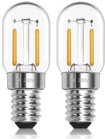 Blakapoo T22 E14 LED Lampadine 1W Bianco Caldo 2700K, T22 Edison SES Small Screw Tubular Night Light Bulb, 15W Equivalent, AC 220-240V, 150 Lumen, for Fridge, Salt Lamp, 2 Pezzi