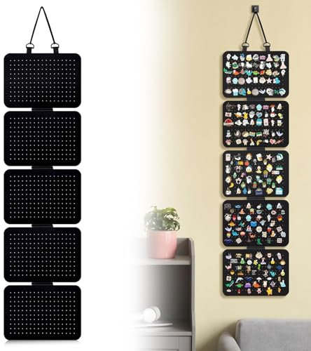 MHYMX Pin Badge Display, Earring Storage Organiser 5 Sheet Hanging Jewellery Organiser Removable Felt Enamel Pin Display 850 Holes Wall Mount Pin Badge Holder