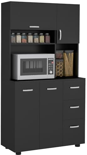 HOMCOM Armoire de Cuisine Multi-rangements 4 Portes 3 tiroirs étagère + Grand Plateau 89L x 39,5l x 168H cm Noir