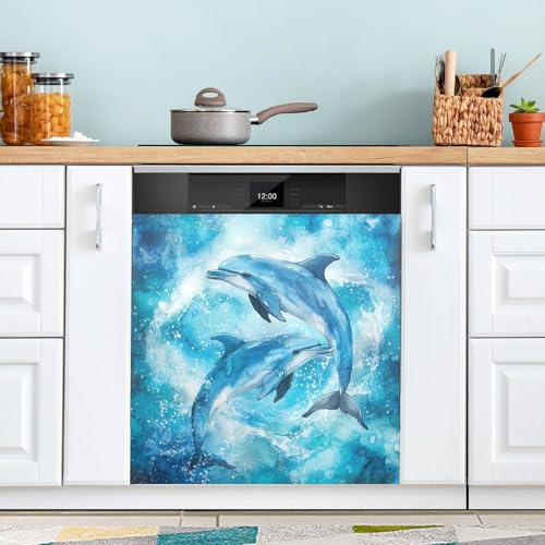 Ttgoth Couvercle magnétique décoratif pour lave-vaisselle Motif dauphin sautant 58,42 x 66,04 cm