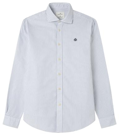 Springfield Striped New Light Oxford with Tree Embroidery Camisa Ligera, Azul, L para Hombre