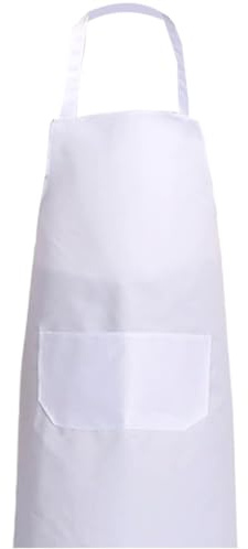 BEAMARKER Justerbart vitt kockförkläde i 100 % polyester med långa fickor, dubbla axelband, för män och kvinnor, rengöring, kök, bakverk, grillteckning