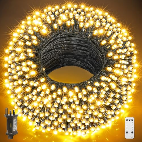 GYLEFY Outdoor Christmas Lights, 100M 800 LED Christmas Decorations Fairy Lights with Waterproof, Remote Control, 8 Modes Twinkle Firefly Lights Ornaments for Indoor and Outdoor, Warm White