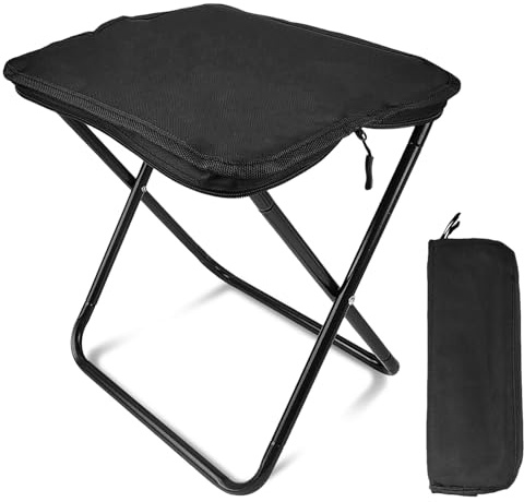 Geentargetel Taburete plegable negro, extragrande, material Oxford, taburete de camping, alta capacidad de carga, para senderismo, pesca y exterior (33 x 27 x 30 cm), color negro