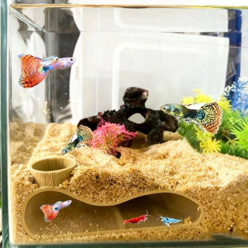 HOMFIXPRO Underground Corner Tunnel for Aquarium/Fish Tank,Fish Tank Decor Decoration Hideout,Viewing Fish & Shrimp Under Gravel Tunnel. (Sand Brown)