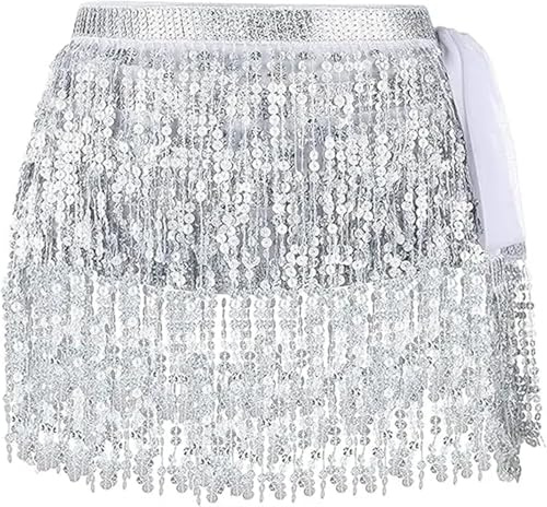 KHASCBNF Franskjol paljettfranskjolar, pampillekjol, konsertdräkt för födelsedag, bröllop, svensexa ung flicka (silver)