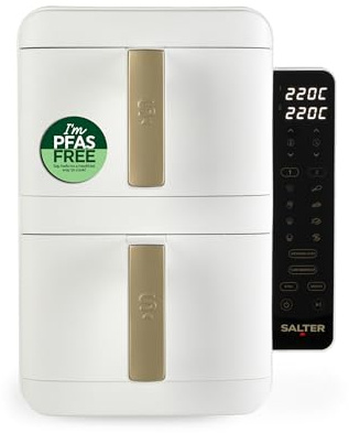 Salter VertiCook Ultra Stackable Air Fryer - Vertical 9 L Digital Air Fryer, 2 x 4.5L Baskets & Racks, 9 Functions, Sync & Match, PFAS-Free Grill Tray, Space Saving, 60-230°C, 60-Min Timer, 2400W