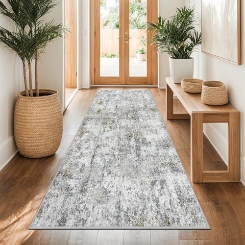Capslpad Beige Braun Abstrakter Teppich für Flur 80x200cm Waschbar Küchenläufer Teppiche rutschfest Modern Minimalistisch Kurzflor Kunstwolle Teppich für Wohnzimmer Schlafzimmer