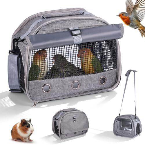 Portable Pet Travel Carrier for Parrot Hamsters rabbits Small Animals | Bird Travel Carrier with Side Window Handle and Adjustable shoulder straps for travel hiking Camping, Breathable Collapsible