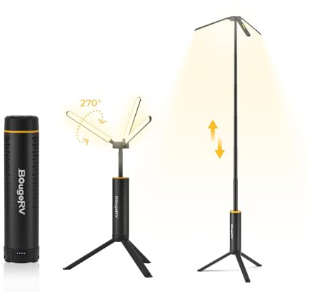 BougeRV T1 Rechargeable Telescopic Camping Light Up to 102H, 3000LM, Black | 15600mAh, Collapsible Up to 168cm, 3 Modes, IPX5, Portable Outdoor Lantern for Tent Camping Travel Emergency, 2026 New