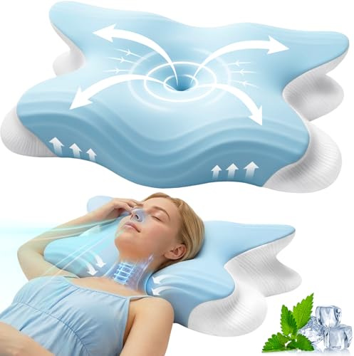 Rokehr Neck Cushion, 2-in-1 Orthopedic Cushion, Ergonomic Cervical Memory Foam for Side Sleep Back and Abdominal Seam (62cm x 42cm x 13/11cm, Himmelblå)