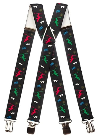 Olata Bretelle Elastiche a Forma di X e Y, Regolabili, per Salopette da Sci (Nero/Multicolore). X-Forme - Metallo (Adulto)
