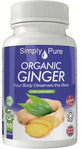 Simply Pure Organic Ginger for Digestive Health & Inflammation | 500 mg x 90 Capsules | 100% Pure Soil Association Certified | Gluten Free | GM Free | Vegan
