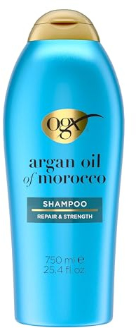 OGX Renewing + Argan Oil of Morocco Shampoo, Damage Repair Shampoo & Argan Oil to Help Strengthen & Repair Dry, Damaged Hair, Paraben-Free, Sulfate-Free Surfactants, 25.4 fl. oz