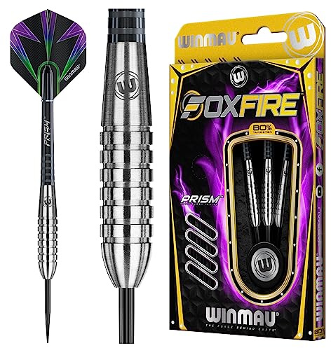 Winmau Foxfire Tungsten Darts - Available 21, 22, 23, 24, 25, 26, 28 Grams with Prism Flights and Shafts (Stems)