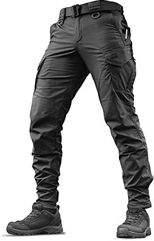 M-Tac Aggressor Flex Tactical Cargo Pants for Men – Durable Rip-Stop Cargo Work Trousers with Reinforced Knees, Stretch Fit and Outdoor Comfort (Black, 28/30)