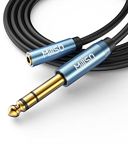 MillSO Adattatore audio jack da 6,35 mm maschio a jack da 3,5 mm prolunga per cuffie con contatti placcati in oro 24 K per cuffie, altoparlante, chitarra, amplificatore per basso e sistema HiFi - 5 m