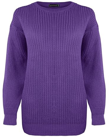 Generation Fashion New Ladies Women Long Sleeve Knitted Baggy Jumper Oversized Sweater Crew Neck Pullover Top[Purple,ML]