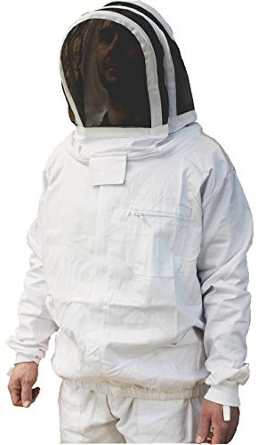 Qualitäts Imkeranzug, echte Baumwolle: Funktionelle Imkerjacke mit YKK-Reißverschluss, mit spezieller, selbstragender Haube in kompakter, stabiler Ausführung. Astronautenkapuze