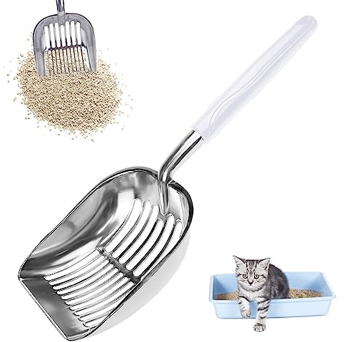 GmeDhc Metal Cat Litter Scoop, Large Durable Cat Poop Scoop, Fast Sifting Cat Litter Deep Shovel, with Ergonomic Long Handle, Suitable for All Cat Litter Types