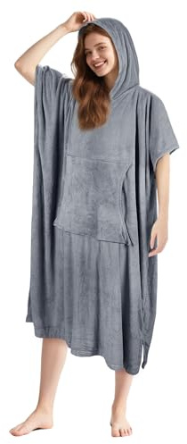Tirrinia Surf Poncho Beach Changing Towel Hooded Wetsuit, Super Absorbent Swim Robe Poncho for Men & Women Bath Shower Pool Grey