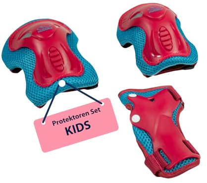 HUDORA Kinder Protektoren Set – 6-teilige Schutzausrüstung für Mädchen und Jungen – Knieschoner, Ellbogenschützer und Handgelenkschoner ideal für Inliner, Rollschuhe, Skateboard & Roller, berry Gr. XS