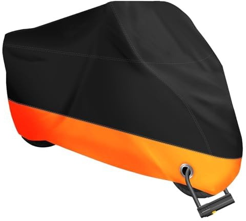 XYZCTEM Funda para Motocicleta, para Todas Las Estaciones, Color Negro y Naranja, Impermeable, para Exteriores, se Adapta a Motores de hasta 116 Pulgadas (XXXL)