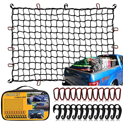 GSPSCN Filet Voiture et Remorque 1,8x1,2 m, Filet de Rangement pour Galerie de Toit, Filet Bagage Voiture Très Élastique, avec 12 Mousquetons,12 Crochets,pour Coffre de Voiture pour SUV, RV, Camion
