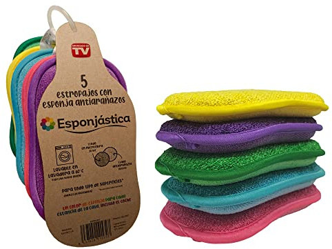 Estropajo con Esponja de Doble Cara Microfibra antiarañazos para Fregar y desincrustar sin rayar