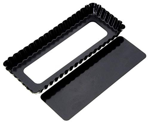 haiaxx Stampo per torta scanalata rettangolare per crostata di cottura inferiore rimovibile antiaderente strumento per quiche torta stampo per teglia nero