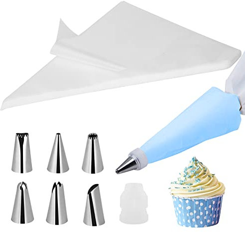 Bigqin 100 Pezzi sac a Poche e Getta Professionali, con 6 Ugelli in Acciaio Inossidabile, Adatto Decorare Torte, Biscotti Cupcake